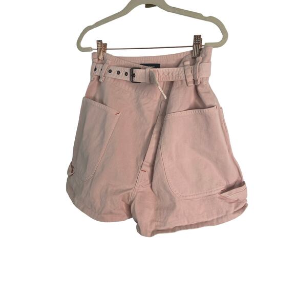 Isabel Marant Ike Belted 100% Cotton Mini Shorts High Waist Pink Size 34 $595 - Picture 5 of 9